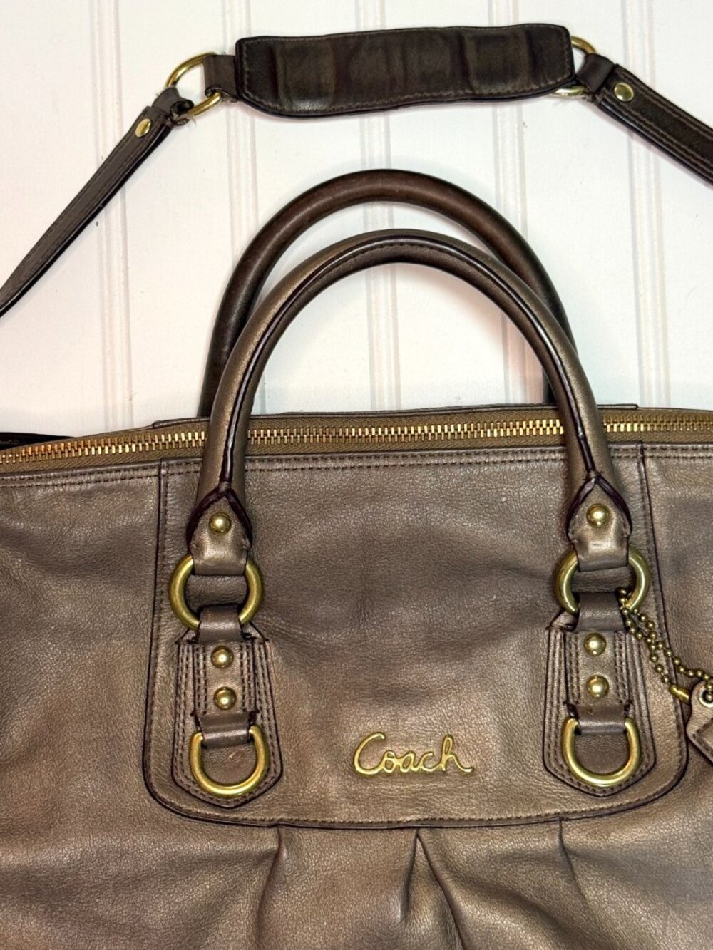 Coach Ashley Bronze Leather Y2K Slouchy 2 Way Satchel Shoulder Bag - Picture 11 of 14